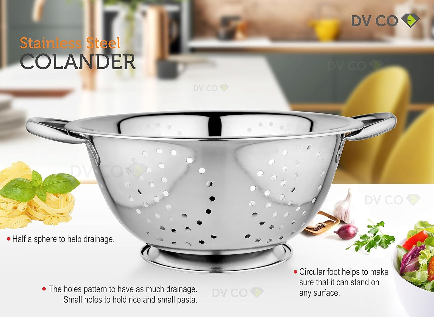 DV CO Stainless Steel Strainer, Colander, Sieves with Putting and Handle