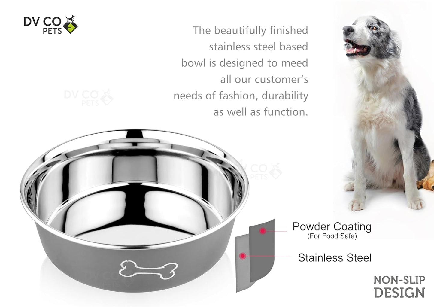 DV CO Stainless Steel Feeding Bowl for Pets | Water Bowl I Non-Toxic,Dishwasher Safe Pet Bowls for Dogs and Cats 24 OZ | DVCO14