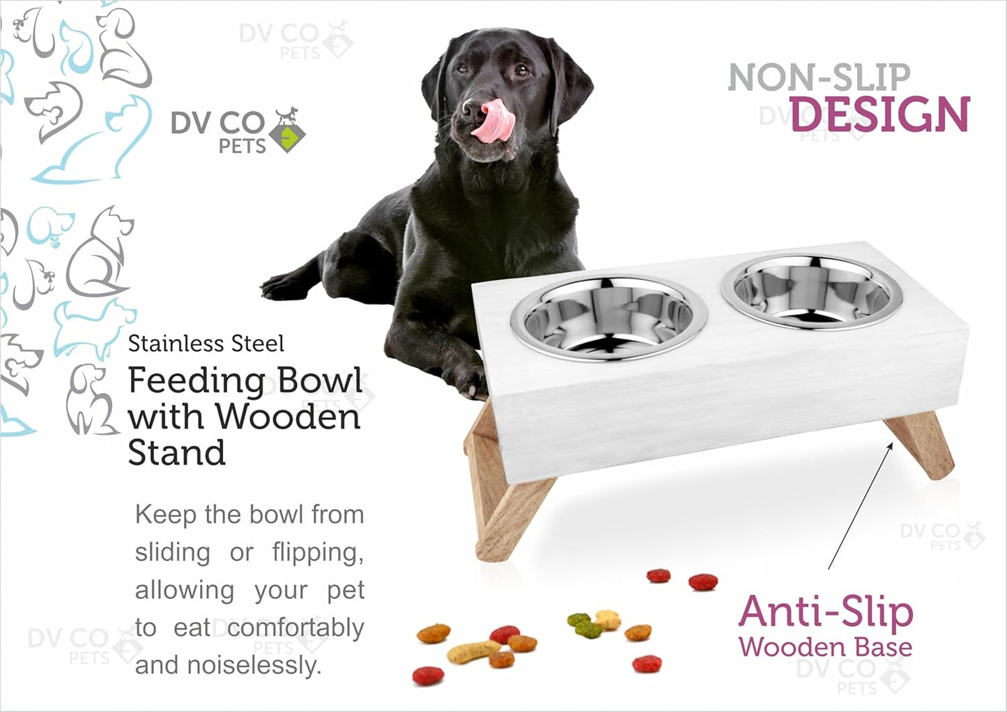 DV CO PETS Dog Feeder Large Dog & Pet Bowls Double Bowl Raised Food & Water Stand-Stainless Steel 2 Bowls