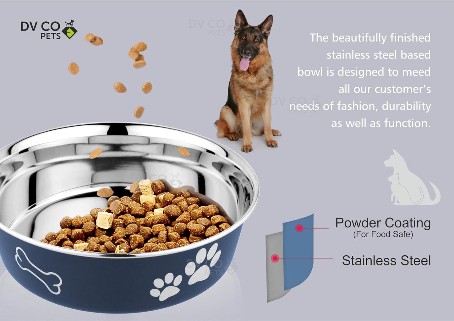 DV CO Stainless Steel Feeding Bowl for Pets | Water Bowl I Non-Toxic,Dishwasher Safe Pet Bowls for Dogs and Cats 24 OZ | DVCO15