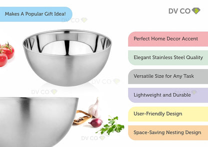 DV CO Stainless Steel True Capacity Mixing Bowl