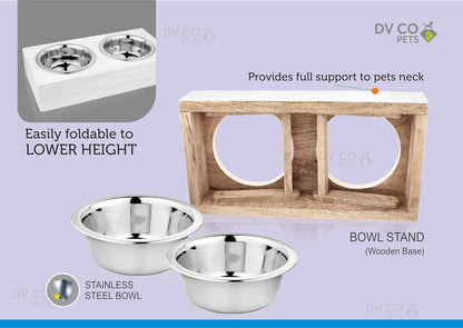 DV CO PETS Dog Feeder Large Dog & Pet Bowls Double Bowl Raised Food & Water Stand-Stainless Steel 2 Bowls