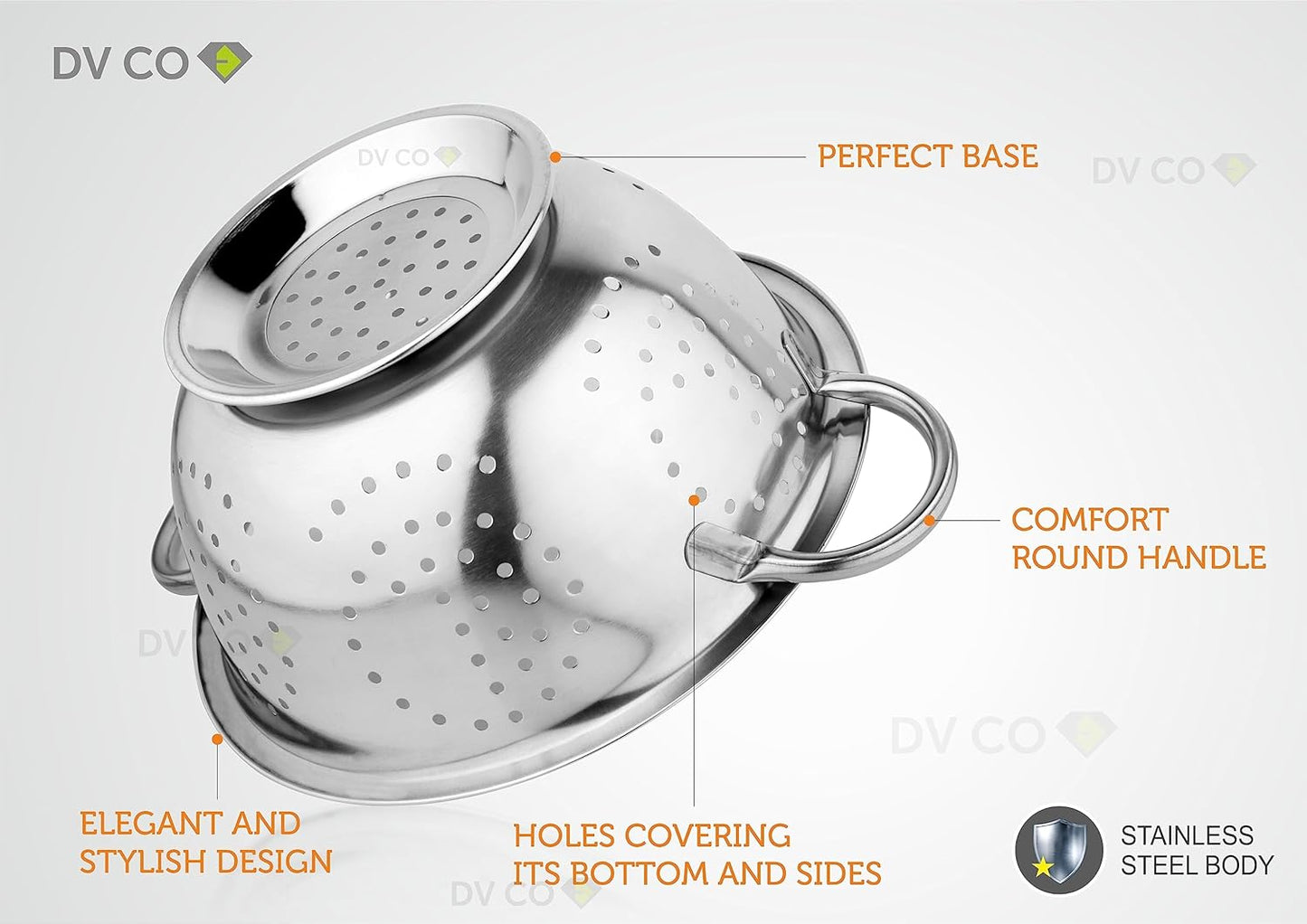 DV CO Stainless Steel Strainer, Colander, Sieves with Pudding and Handle