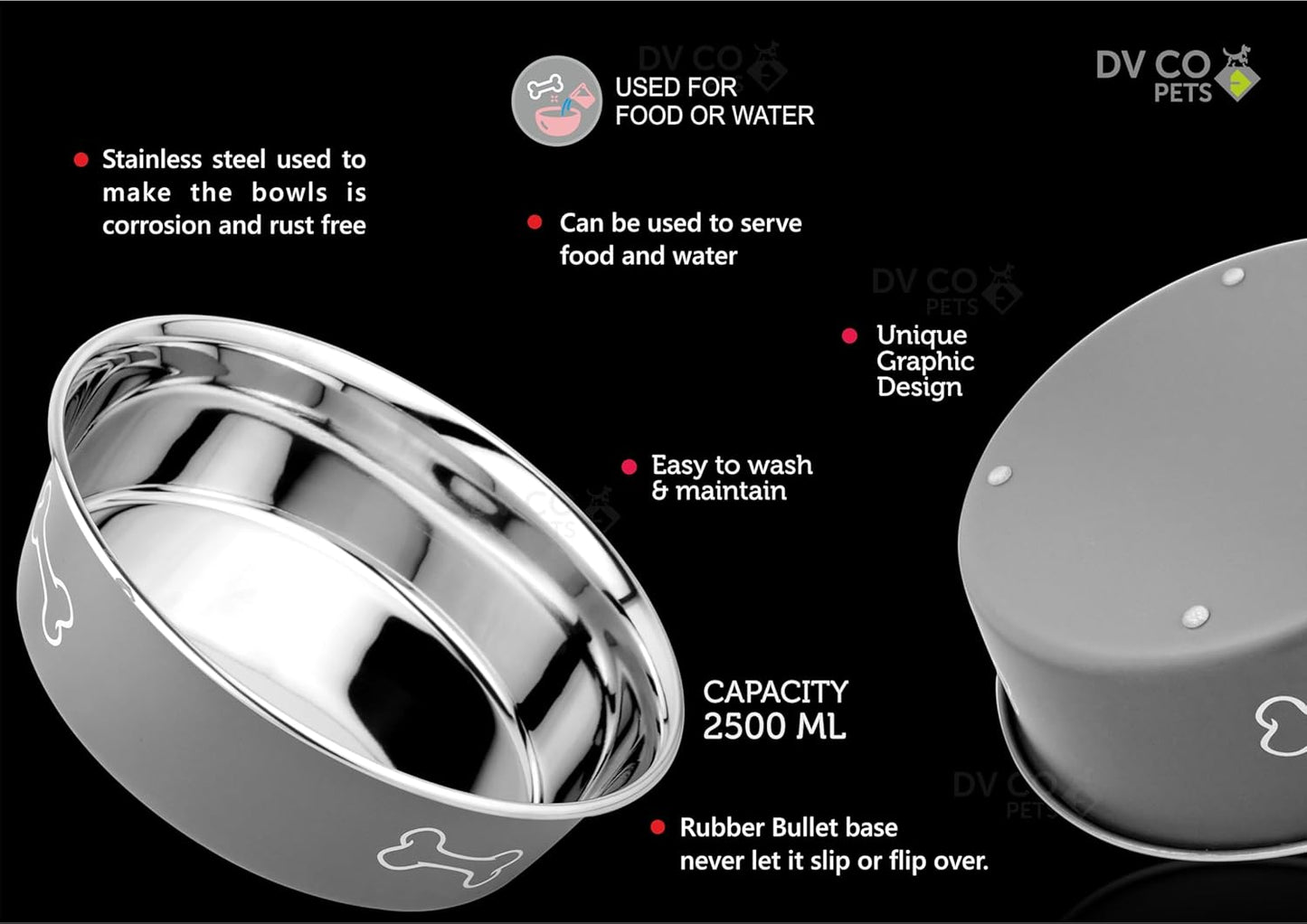 DV CO Stainless Steel Feeding Bowl for Pets | Water Bowl I Non-Toxic,Dishwasher Safe Pet Bowls for Dogs and Cats 24 OZ | DVCO14