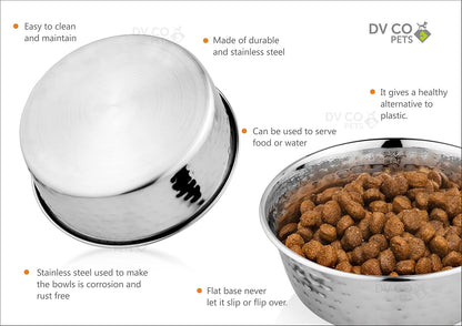 DV CO Stainless Steel Feeding Bowl for Pets | Water Bowl I Non-Toxic,Dishwasher Safe Pet Bowls for Dogs and Cats 2 QT