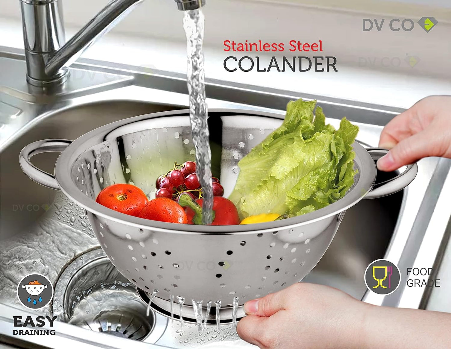 DV CO Stainless Steel Strainer, Colander, Sieves with Pudding and Handle